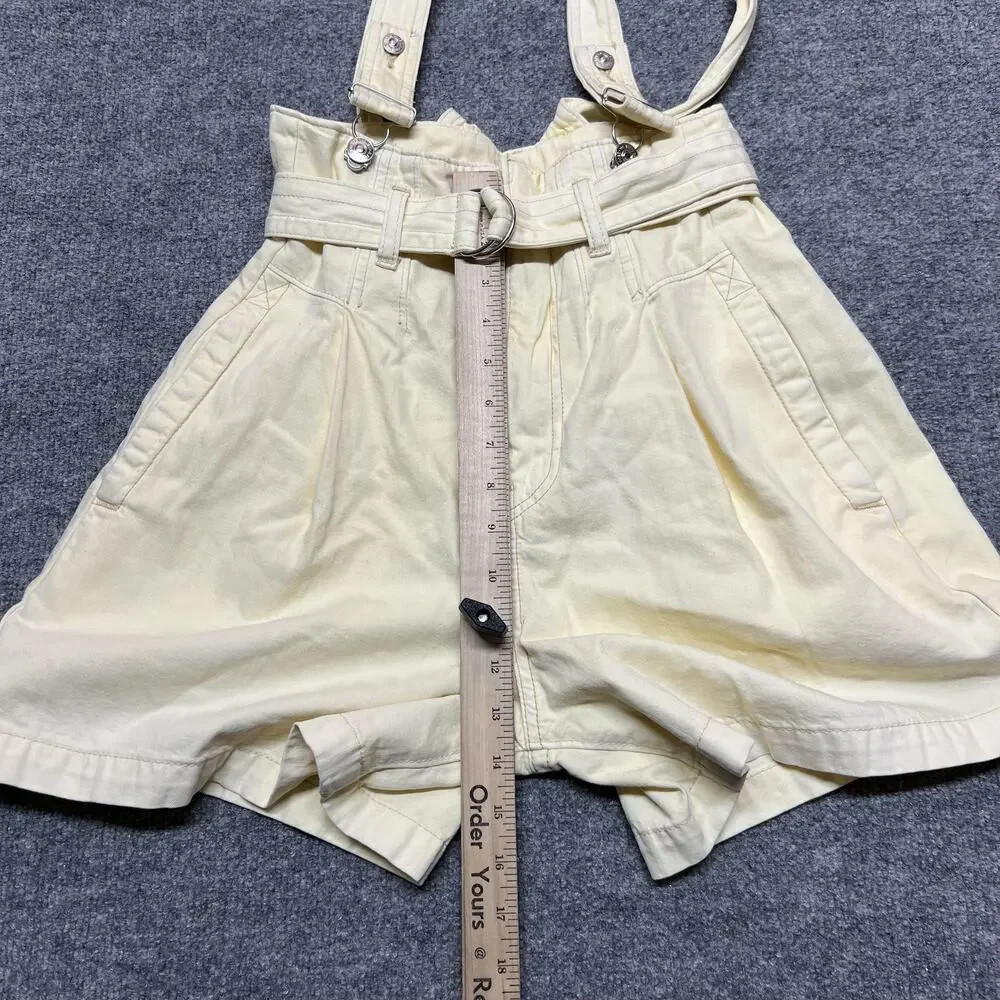 We The Free Shorts Womens 25 Yellow Paperbag Suspenders Belted Twill Cotton